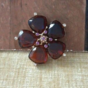 Vintage Gold Tone Brown Flower Brooch